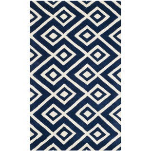 BLOOMSBURY MARKET Hunterdon Geometric Hand Woven Dark Blue/Ivory Area Rug