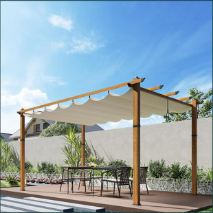 BABEVY Outdoor Retractable Pergola Aluminium Pergola Canopy with Adjustable Roof, Upgraded Faux Wood Grain Modern Metal Patio Pergola for Deck, Backyard Garden, Porch, Grape Trellis