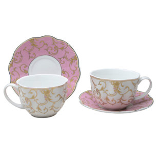 GRACE'S TEA WARE Scallop 9 Oz. Coffee Cup and Saucer (Set of 2)