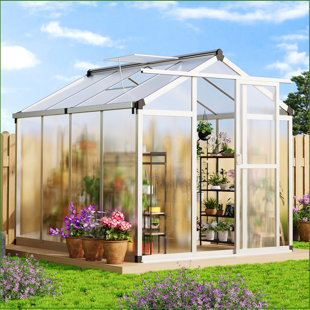BABEVY 6 X 8 Ft Polycarbonate Greenhouse, Winter Greenhouses For Outdoors,Outdoor Greenhouse With Roof Air Vent, Heavy Duty Walk-In Aluminum Green House For Outside Garden Backyard