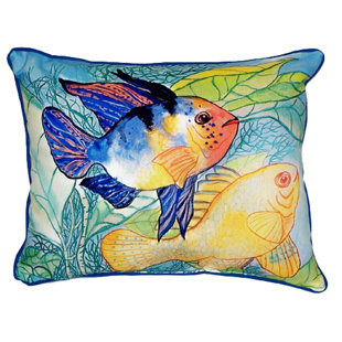 BETSY DRAKE INTERIORS Two Fish Indoor/Outdoor Throw Pillow