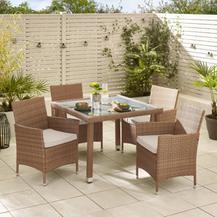 FURNITURE BOX Amos Modern 4 Seat Outdoor Dining Set - Table & PE Rattan Chairs for Garden & Patio (Cover Included)