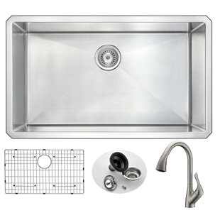 ANZZI Vanguard 32.75'' L Undermount Single Bowl Stainless Steel Kitchen Sink