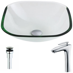 ANZZI Cadenza 16.5'' White Tempered Glass Circular Bathroom Sink with Faucet