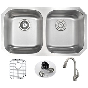 ANZZI Moore 32.25'' L Undermount Double Bowl Stainless Steel Kitchen Sink
