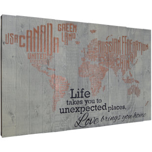FIRESIDE HOME In-A-Word World Map - Life Takes You to Unexpected Places, Love Brings You Home Textual Art