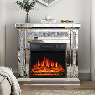 BLUE ELEPHANT Casmere 80cm Mirrored Glass Electric Fireplace Crushed Diamond Home Decor
