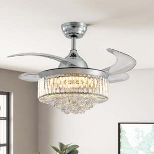 ROSDORF PARK Presnell Dimmable Crystal Ceiling Fan with LED Lights and Remote Control