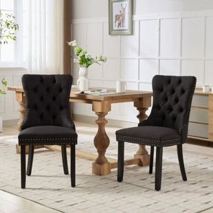 ROSDORF PARK Allena Tufted Velvet/Linen Wing Back Dining Chair (Set of 2)