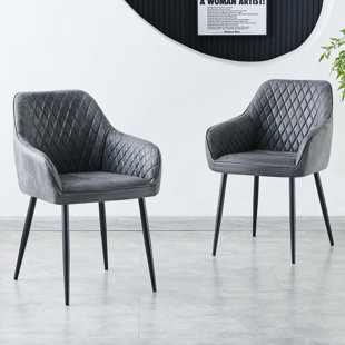 CORRIGAN STUDIO Lathrup Vintage Suede Upholstered Arm Dining Chair (Set of 2)