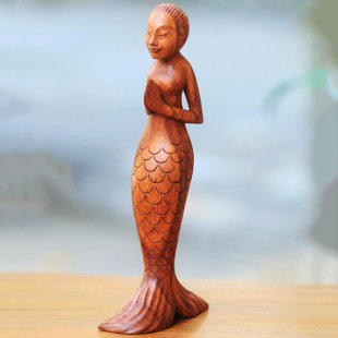 DOVECOVE Oneill Yoga Mermaid Hand Carved Wood Sculpture