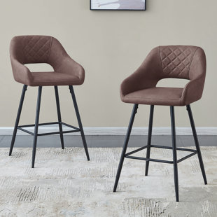 CORRIGAN STUDIO Cowles 67cm Faux Leather Upholstered Arm Bar Stool (Set of 2)