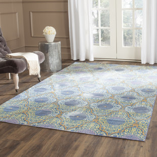 BLOOMSBURY MARKET Wynter Damask Hand Woven Hand Hooked Lavender / Gold Area Rug