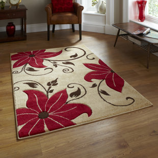 ETTA AVENUE Brunson Floral Machine Woven Beige/Red Area Rug