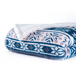 PLYMOUTH HOME Reversible Soft Fleece Blanket Snowflake Print Throw - 50-inch x 60-inch Machine-Washable by Lavish Home