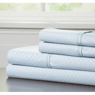 PLYMOUTH HOME Brushed Microfiber Sheet Set- 4 Piece- Embossed Checkered Bed Linens-Deep Pocket Fitted & Flat Sheets, Plus 2 Pillowcases