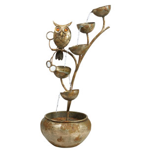 MILLWOOD PINES Watching Owl Cascading Metal Fountain