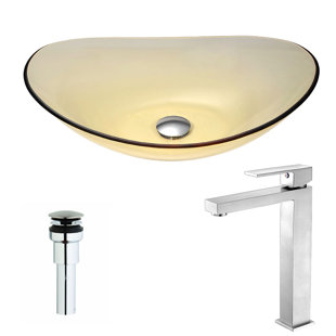 ANZZI Mesto 14.2'' Yellow Tempered Glass Oval Bathroom Sink with Faucet