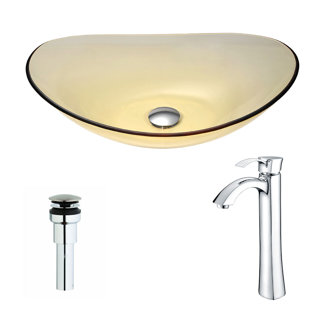 ANZZI Mesto 14.2'' Yellow Tempered Glass Oval Bathroom Sink with Faucet