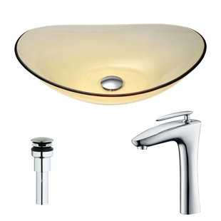 ANZZI Mesto 14.2'' Yellow Tempered Glass Oval Bathroom Sink with Faucet