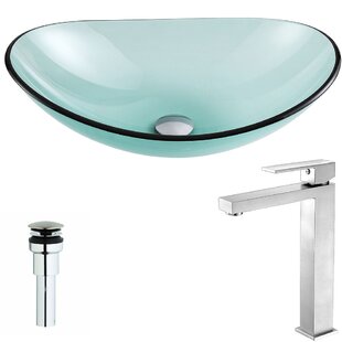 ANZZI Major 14.375'' Green Glass Oval Bathroom Sink with Faucet