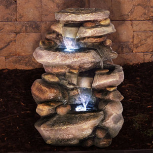 MILLWOOD PINES Hargreaves Outdoor 3-Tier Waterfall Fountain with LED Lights