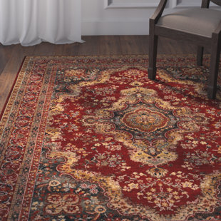 LANGLEY STREET® Langley Street Kratz Floral Medallion Burgundy Red Wool Area Rug
