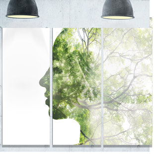 DESIGN ART Lady Combined With Green Tree On Canvas 3 Pieces Print