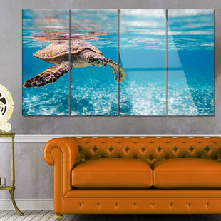DESIGN ART Large Hawksbill Sea Turtle Framed On Metal 4 Pieces Print