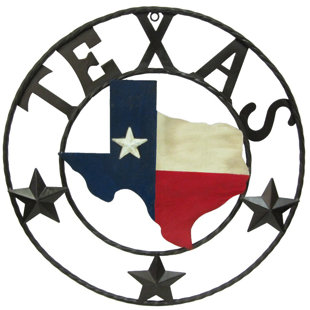 MILLWOOD PINES Metal Texas Map Lone Star State Red, White and Blue Circle Sign Wall Mounted Outdoor Décor