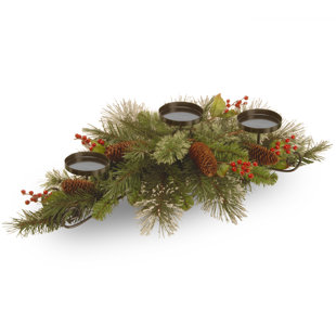 NATIONAL TREE CO. National Tree Company 30" Wintry Pine Centerpiece and Candle Holder