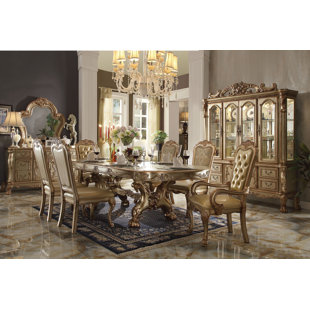 A&J HOMES STUDIO Dresden Tufted Upholstered King Louis Back Arm Chair in Gold Patina