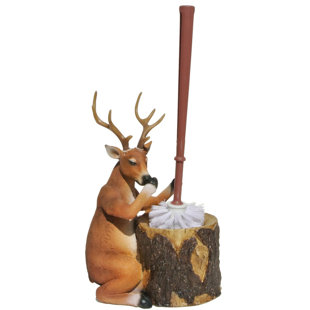 DE LEON COLLECTIONS Pee-ew Stinky Deer Freestanding Toilet Brush with Holder Set