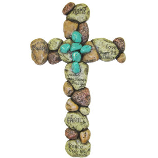 DE LEON COLLECTIONS Polyresin Turquoise Pebble Inspirational Cross Hanging Wall Cross Décor
