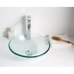 ANZZI Etude 16.5'' Lustrous Clear Tempered Glass Circular Bathroom Sink