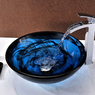 ANZZI Soave 16.5'' Blue Tempered Glass Circular Bathroom Sink