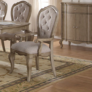 A&J HOMES STUDIO Chelmsford Upholstered King Louis Back Arm Chair in Antique Taupe/Beige (Set of 2)