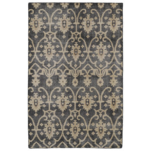 KALEEN Restoration Oriental Hand-Knotted Wool Area Rug in Black/Beige