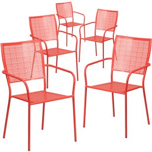 FLASH FURNITURE Oia Indoor-Outdoor Steel Patio Arm Chair with Square Back (Set of 5)