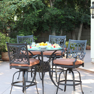 THREE POSTS™ Caseyville 5-Piece Patio Bar Set with Cushions and 42" Round Bar Table