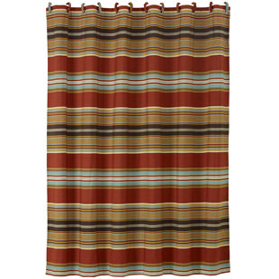 PASEO ROAD BY HIEND ACCENTS Calhoun Orange Brown Blue Striped Western Shower Curtain with Hooks 72 x 72 inch