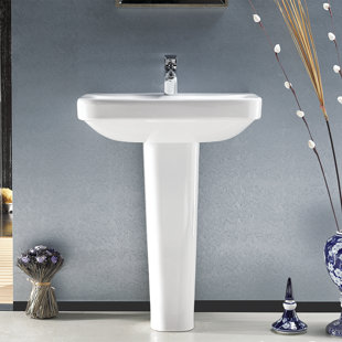 CeraStyle By Nameeks Noura 26.57'' Tall White Ceramic Rectangular Pedestal Bathroom Sink with Overflow