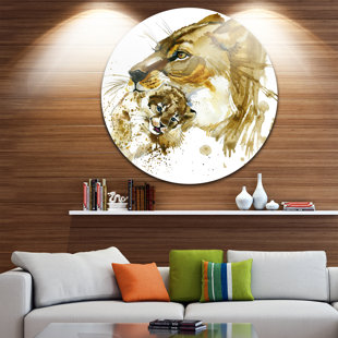 DESIGN ART 'Lioness and Cub Illustration' Painting Print on Metal
