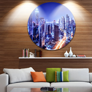 DESIGN ART Dubai Downtown Night Scene On Metal Photograph