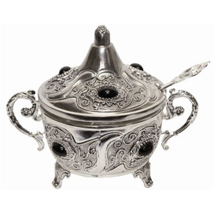 BEN AND JONAH L'Shanah Tovah Silver Plated/ Black Stones Decorative Dish