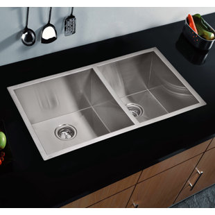 DCOR DESIGN 33'' L Undermount Double Bowl Stainless Steel Kitchen Sink