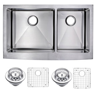 DCOR DESIGN 36'' L Farmhouse / Apron Double Bowl Stainless Steel Kitchen Sink