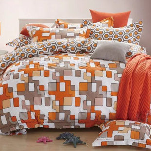 SWEETY PIE INC Geo Reversible Duvet Cover Set Modern & Contemporary Sateen Geometric Shapes Duvet Cover Set