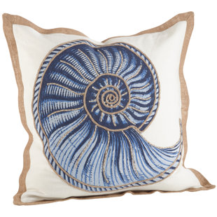 SARO Neptunian Embroidered Cotton Reversible Throw Pillow