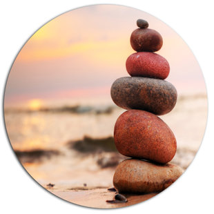 DESIGN ART 'Stones Pyramid on Sand Symbolizing Zen' Photographic Print on Metal